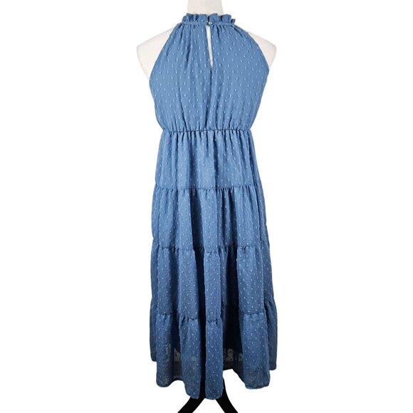 Grace Karin Girls Sleeveless Blue A-Line Flowy Swiss Dot Lined Halter Dress 12Y - Picture 3 of 11